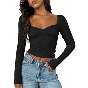 Forefair Women’s Pleated Bustier Style Long Sleeve Blouse Size M